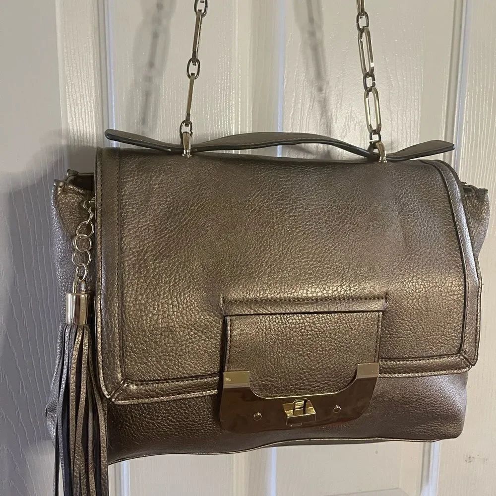 Kate Landry metallic bronze multi function shoulder bag with gold tone hardware